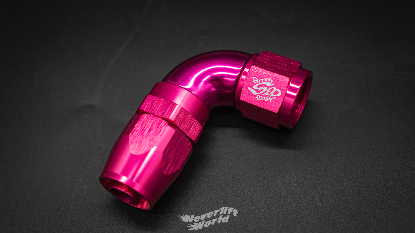 STREET MAGIC 6061 FULL FLOW AN10 90° SWIVEL HOSE END - HOT STYLE PINK